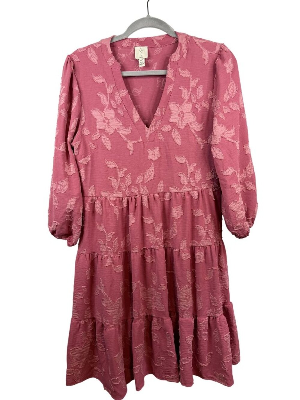 Joie Floral Textured Tiered Long-Sleeve Dress In Rose Pink Size Small Petite